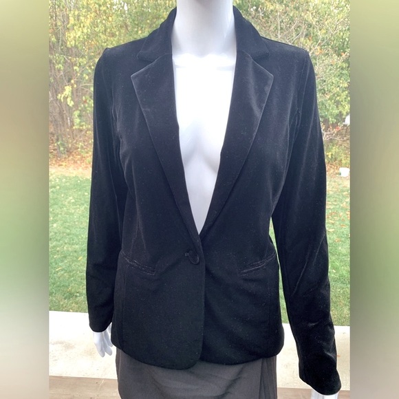Tahari soft and shiny velvet blazer jacket single button closure pockets US M - Picture 3 of 16